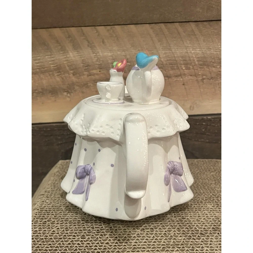 Teleflora Lavender‎ Polka Dots & Bows Princess Tea Party Teapot